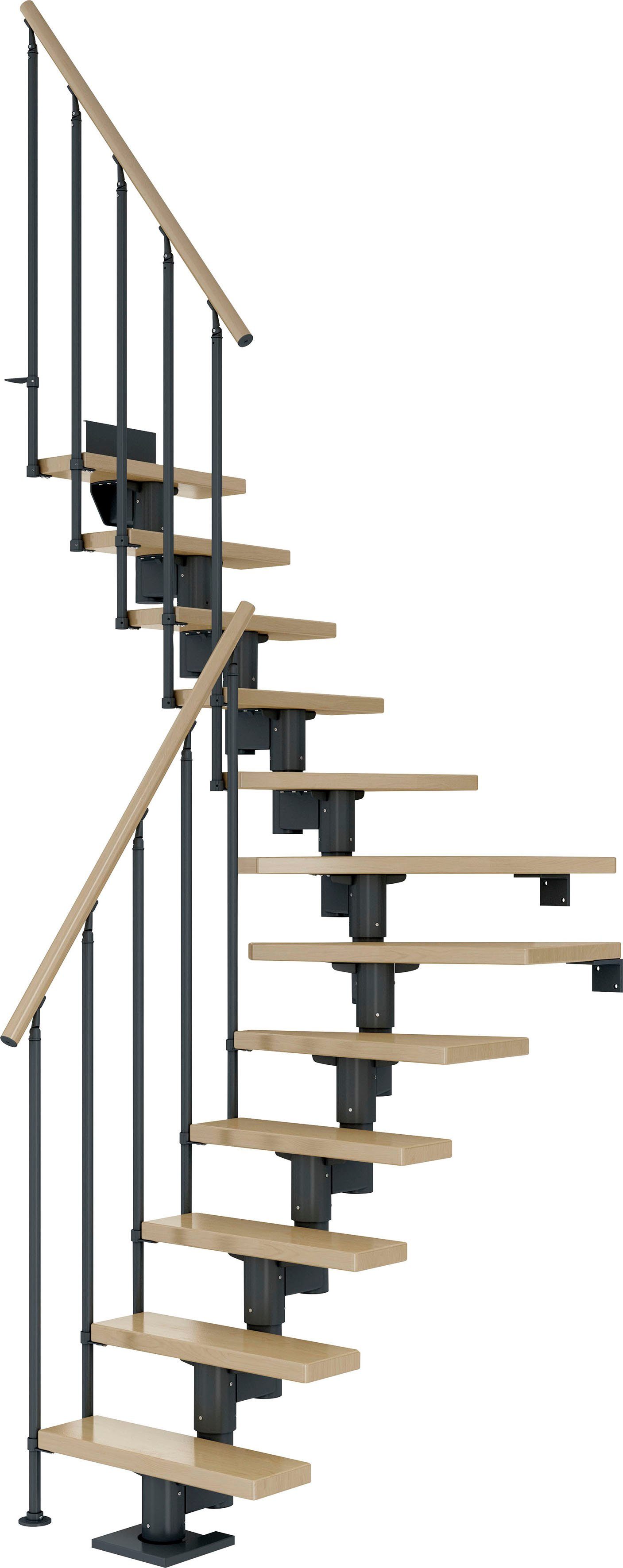 Dolle Mittelholmtreppe Dublin, für Geschosshöhen bis 337 cm, Stufen offen, Ahorn/Metall
