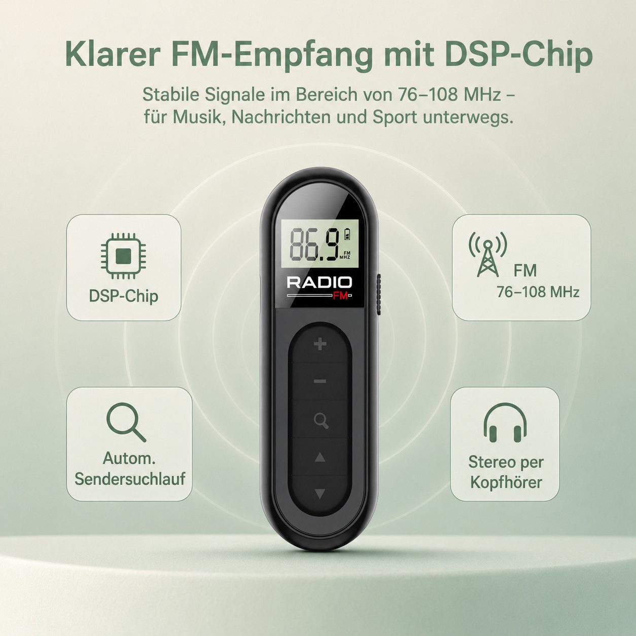Lisabonde Mini FM Taschenradio mit Clip, Akku, USB-C & Kopfhörer Radio (Senderspeicher, FM-Tuner, Digitaler Empfang, Automatischer Sendersuchlauf, DSP-Chip, Tas – Bild 2 von 5