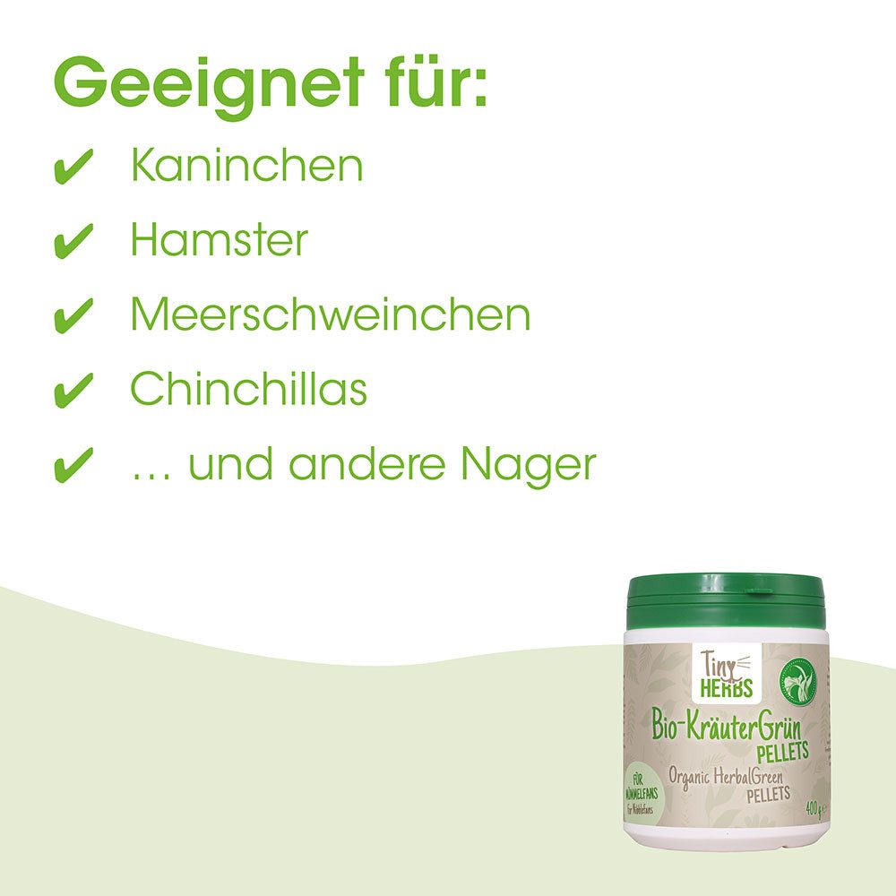 cdVet TinyHerbs Bio-KräuterGrün Pellets, Snack für: Zwergkaninchen, Ratten, Chinchillas, Meerschweinchen, Für den Zahnabrieb, rohfaserreiche Leckerli ohne Getreidestärke