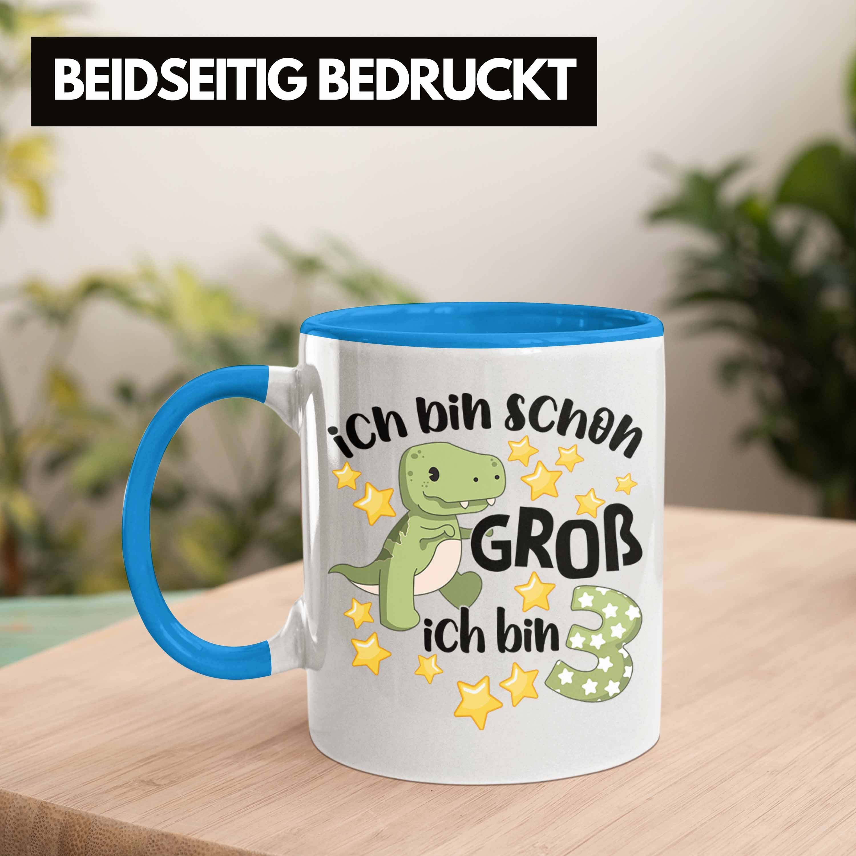 Trendation Tasse Trendation - Alt 3 Geschenk für Jahre Dino 3 Jungen Tasse Geburtstag Jungs Sohn Blau Jungs 3. Dinosaurier