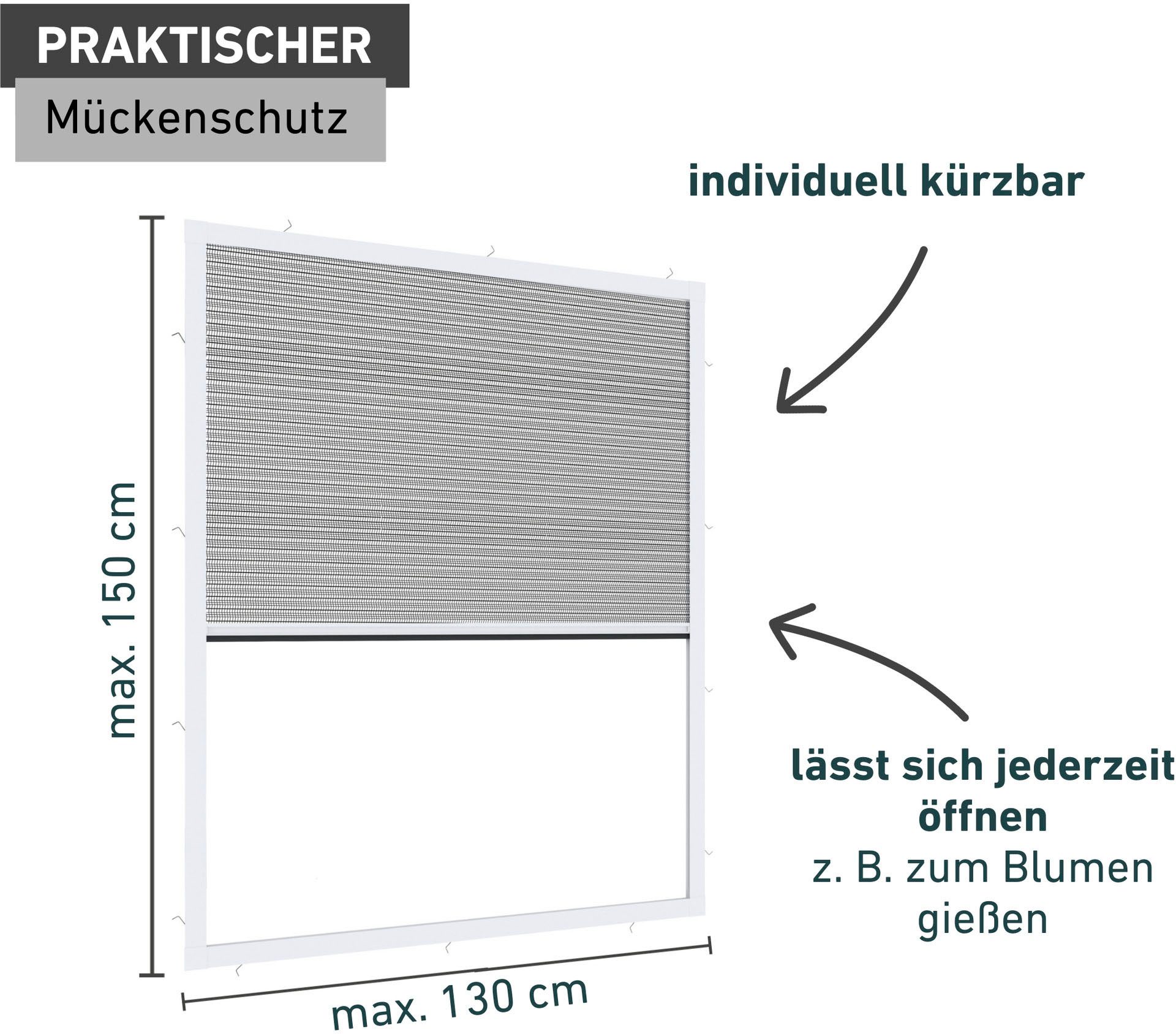 Windhager Insektenschutzplissee Ultra Flat für Fenster, Fliegengitter ohne Bohren, halbtransparent, ohne Bohren, verspannt, Moskitonetz Plissee 130 x 150 cm, er – Bild 2 von 5