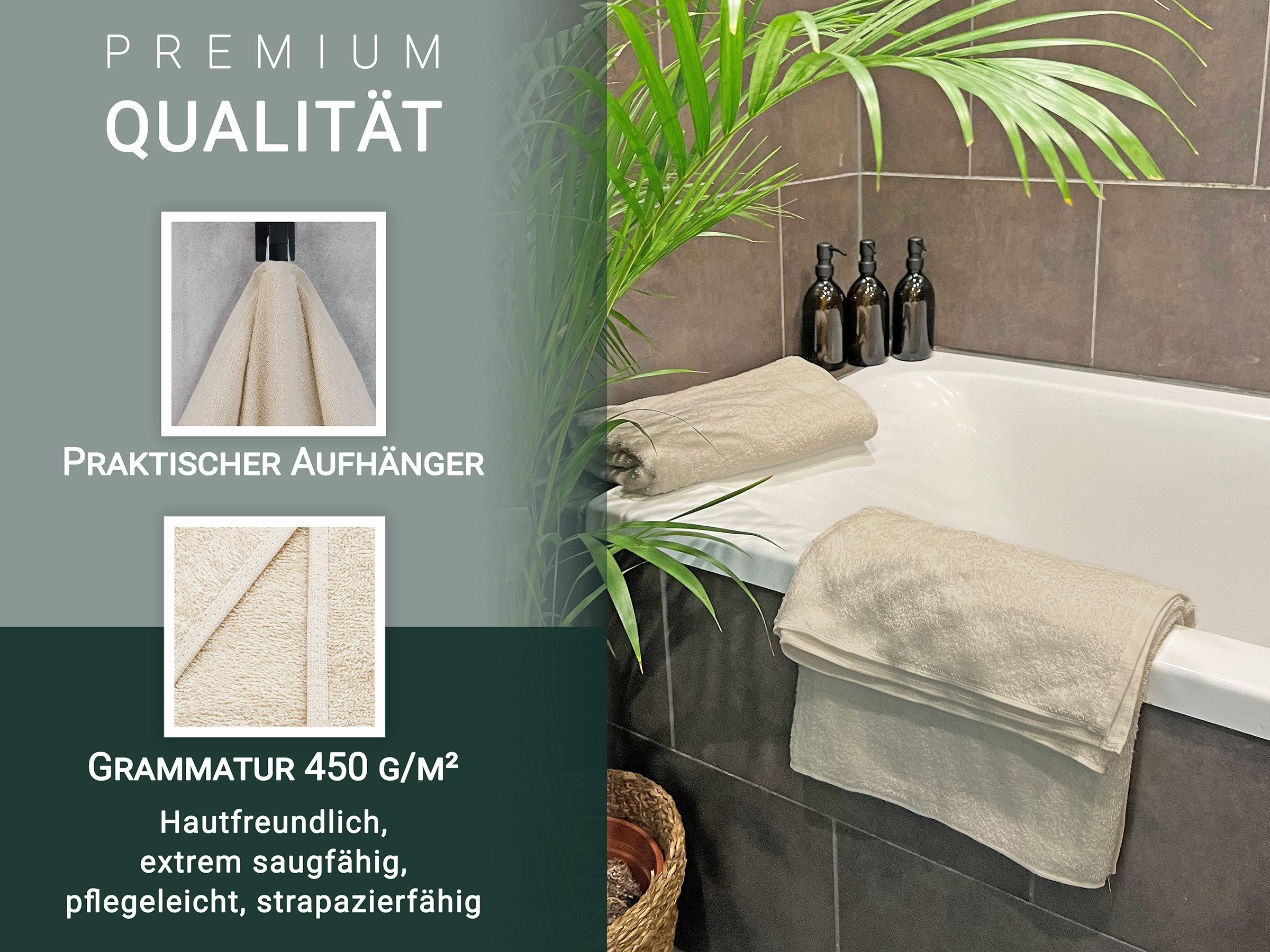 ZOLLNER Duschtücher, Walkfrottier, 70 x 140 cm, 100% Baumwolle, vom Hotelwäschespezialisten