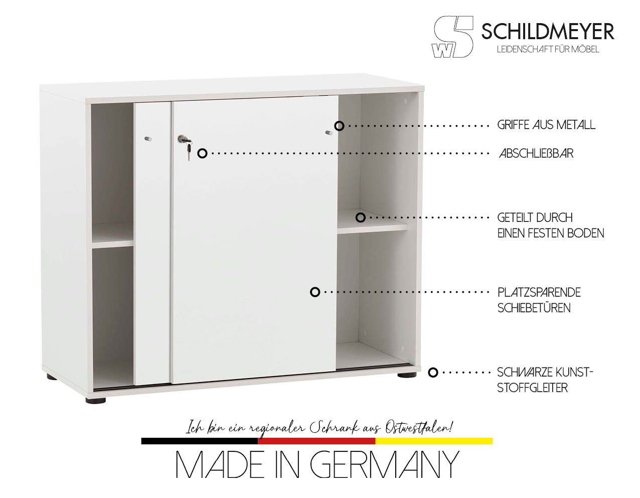 Schildmeyer Aktenschrank Serie 400, Schiebetürenschrank, Made in Germany, B: 100,1 cm Solide Verarbeitung - Dieses Produkt ist in Deutschland gefertigt