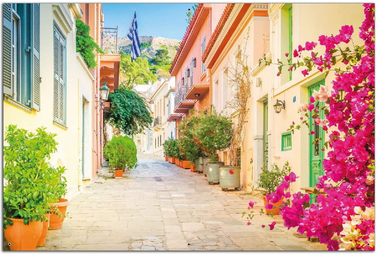 Wallario Sichtschutzzaunmatten Mediterrane Straße im Blütenrausch