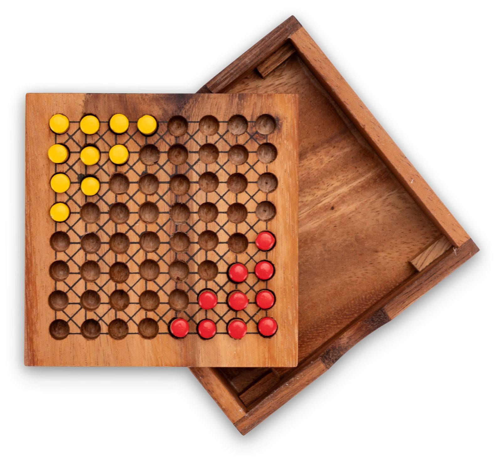 LOGOPLAY Spiel Halma Reisevariante Gelb Rot, Gesellschaftsspiel, Halma Reisespiel klassisches Strategiespiel im Mini-Holzkasten für 2