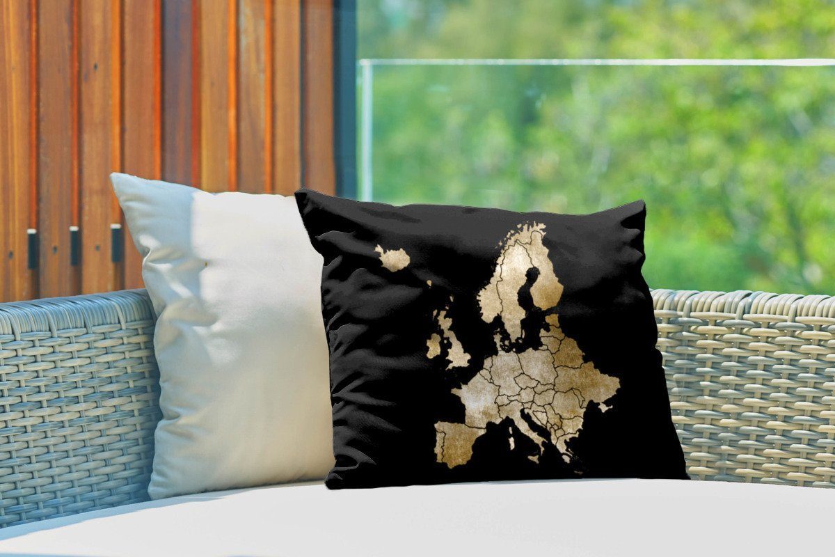 Gold, MuchoWow Dekokissenbezug, - Dekokissen Polyester, Outdoor-Dekorationskissen, - Europa Kissenhülle Karte