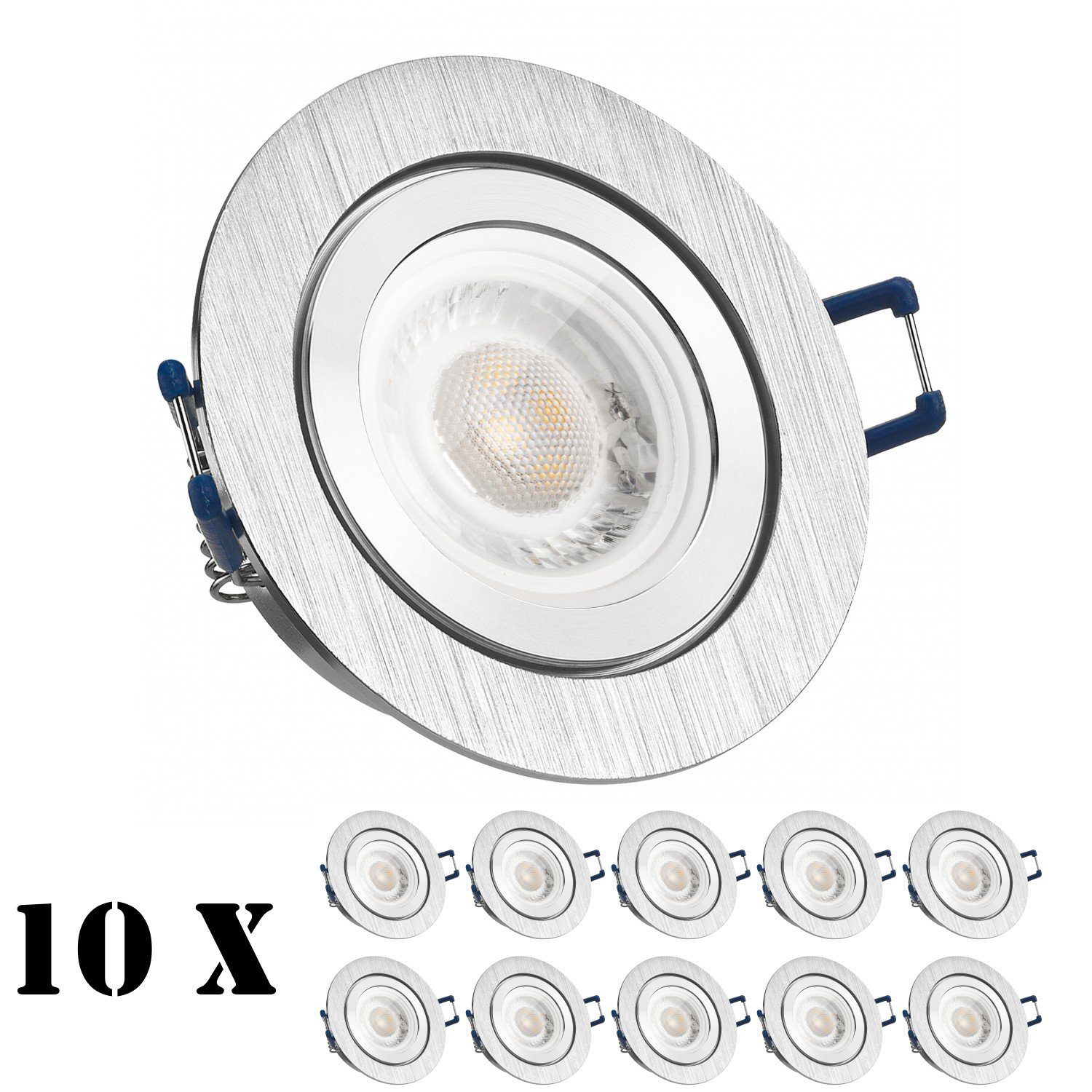 LEDANDO LED Einbaustrahler 10er Set IP44 in LED aluminium extra mi Einbaustrahler flach gebürstet