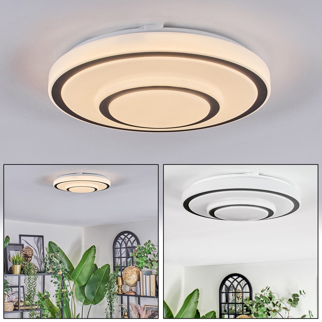 hofstein Deckenleuchte Deckenlampe aus Metall/Kunststoff in Weiß/Grau, LED wechselbar, moderne Deckenleuchte (33 cm), 18 Watt, 2100 Lumen, 3000 Kelvin