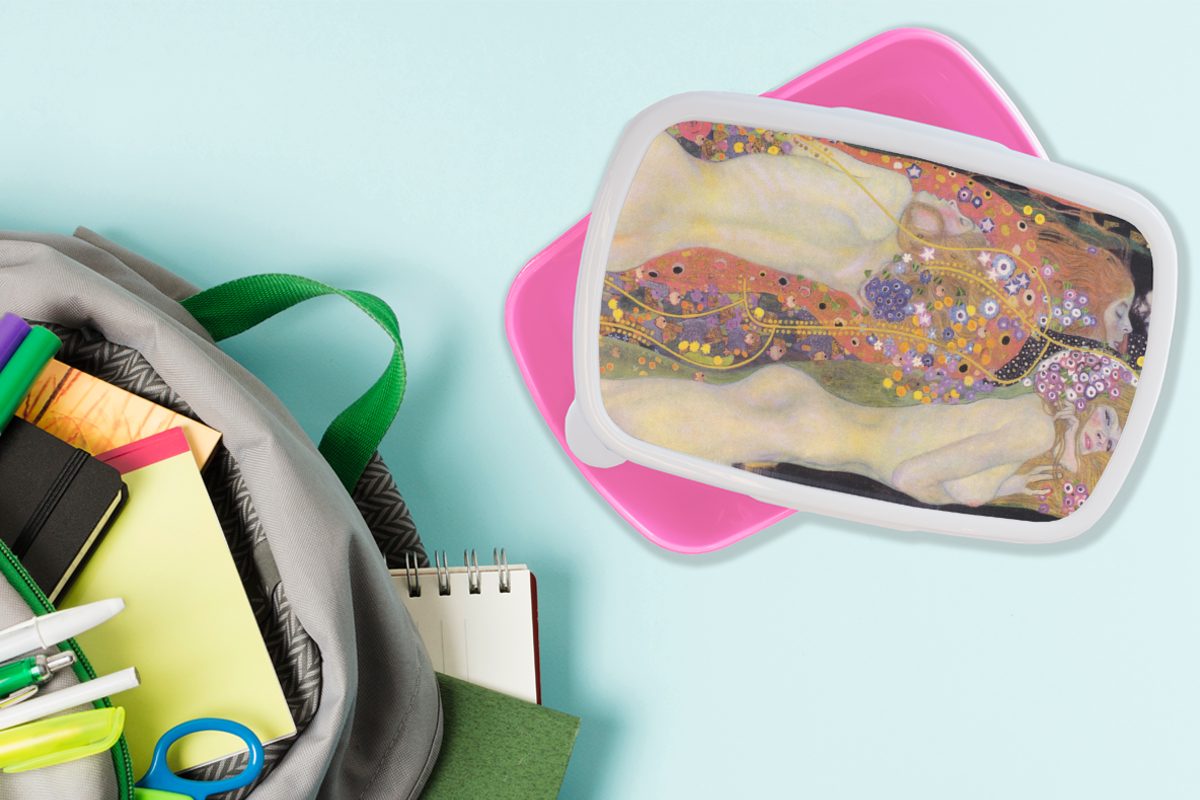 MuchoWow Lunchbox Wasserschlangen II - Kunststoff Klimt, Erwachsene, Mädchen, Kinder, Gustav Brotdose (2-tlg), Kunststoff, für Snackbox, rosa Brotbox