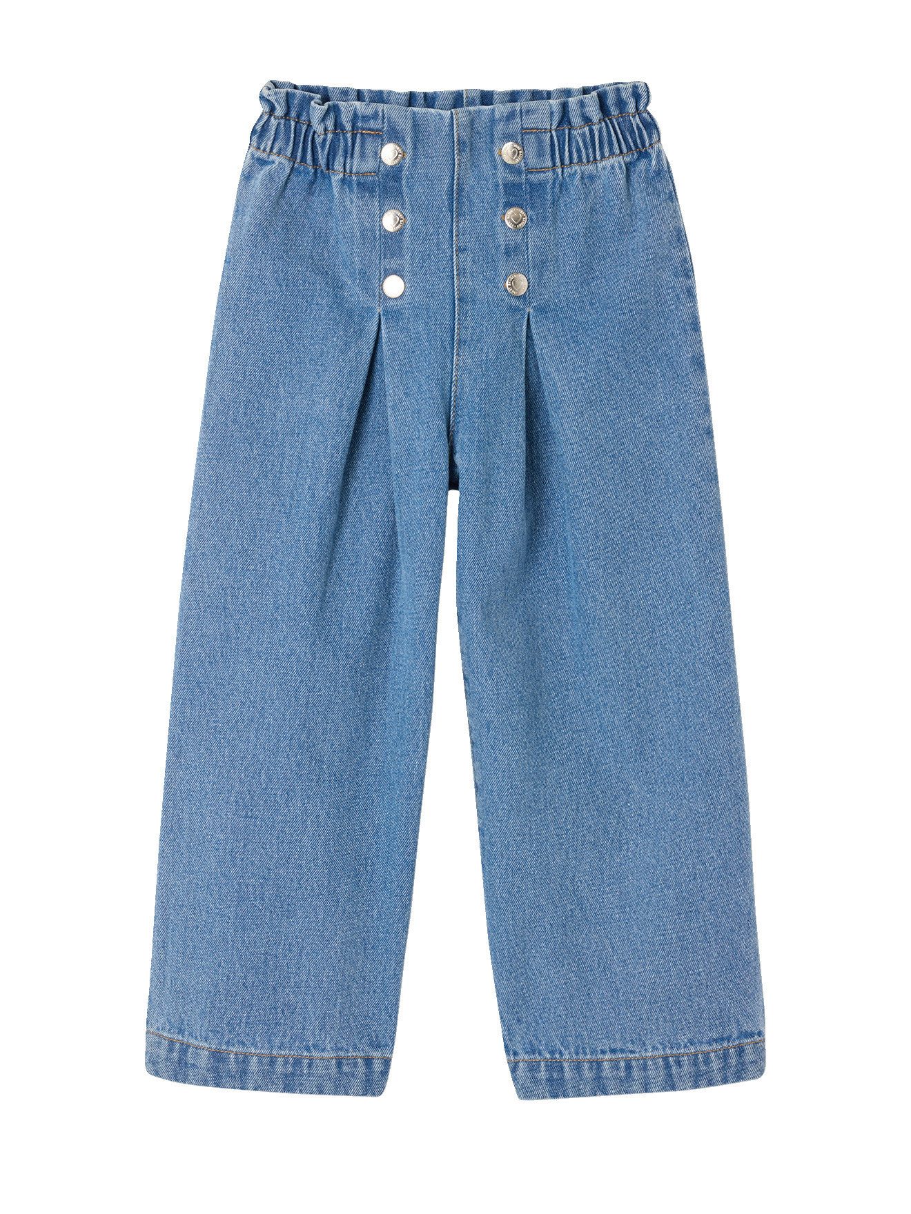 vertbaudet 7/8-Caprijeans Weite Mädchen Jeans, Zierknöpfen Bundweite verstellbar, Matrosen-Look