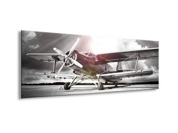 artissimo Glasbild Glasbild 80x30cm Bild aus Glas schwarz-weiß Foto vintage Flugzeug, Fotografie: Retro Flugzeug