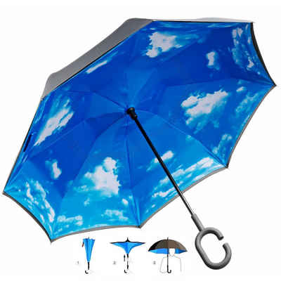 Goods+Gadgets Upside Down Regenschirm »Umgedrehter Regenschirm Himmel«, Schlauer C-Griff Stock-Schirm