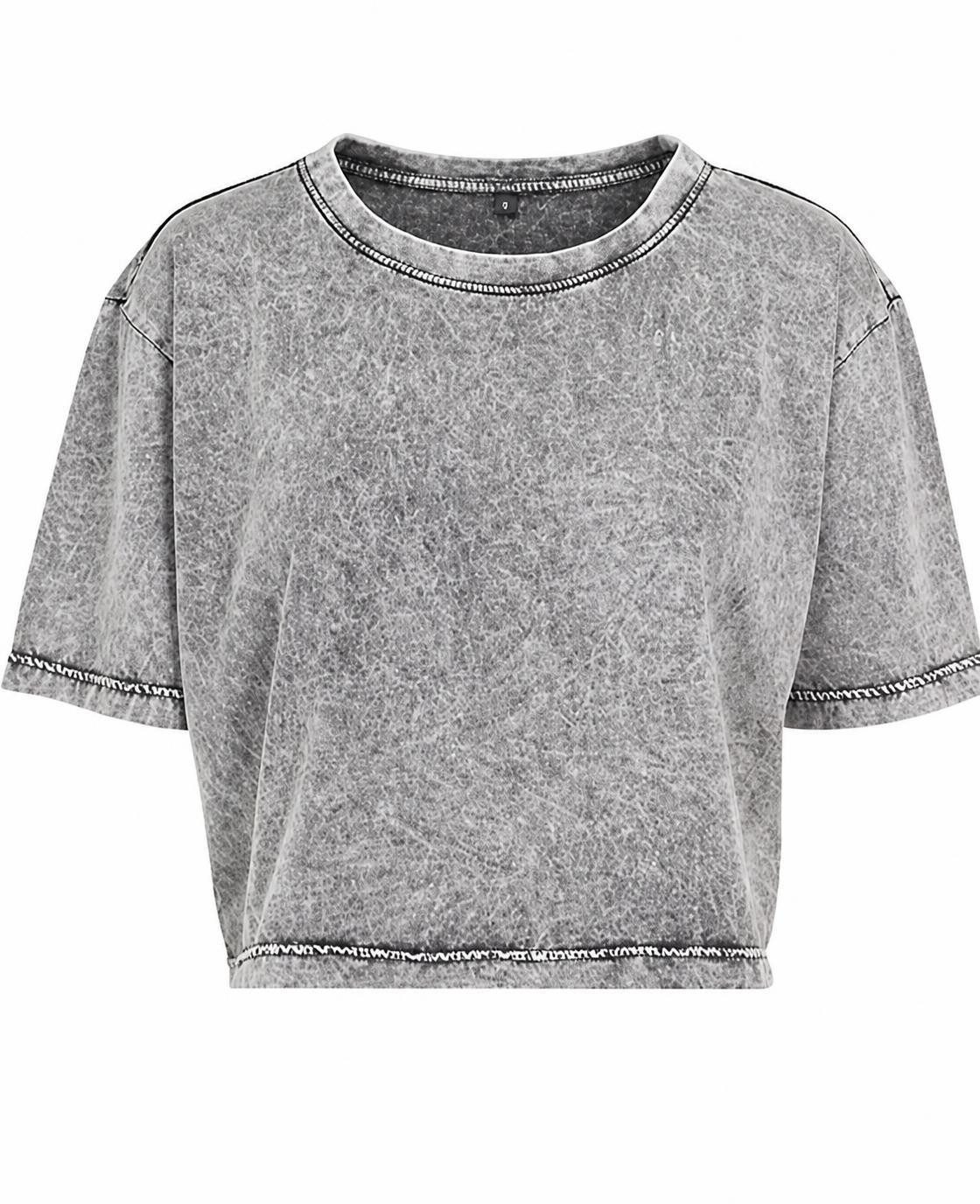 Build Your Brand Rundhalsshirt Damen Acid Washed Cropped Tee