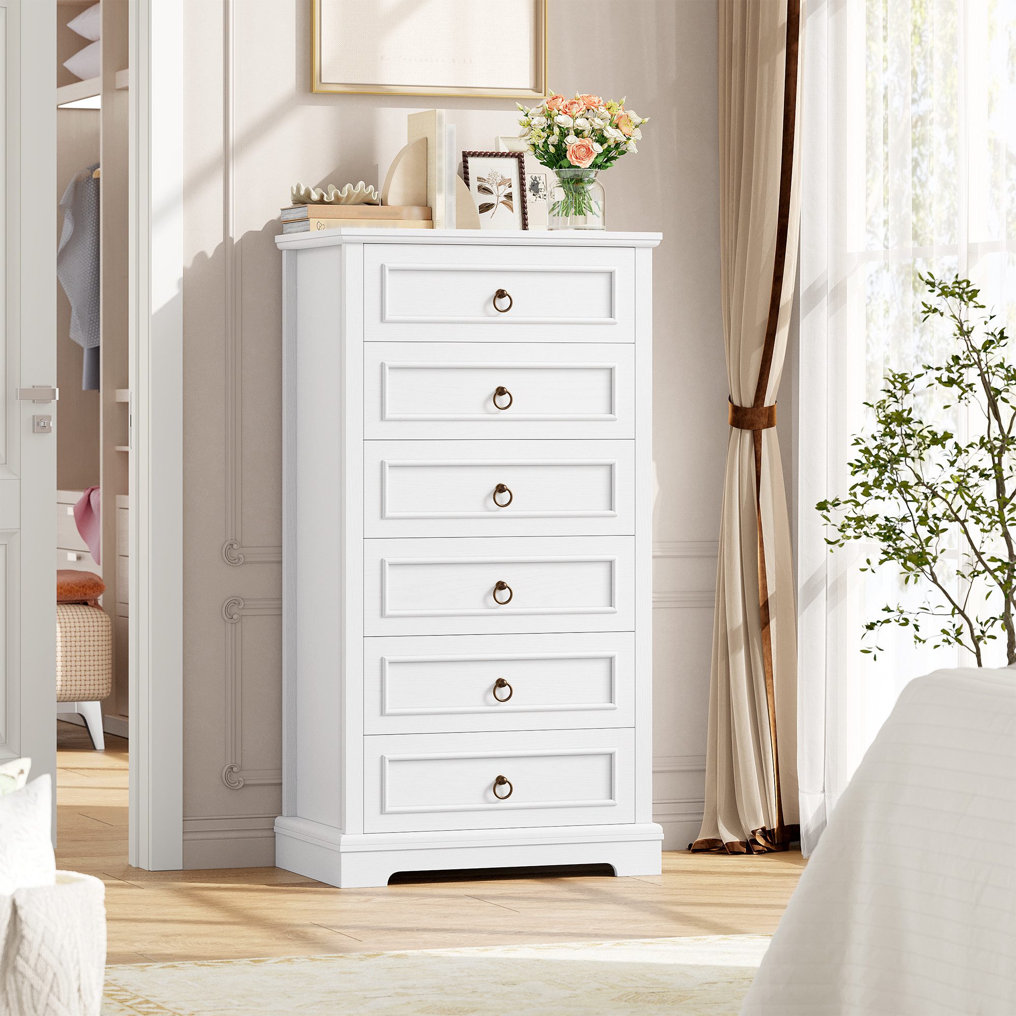 HOMECHO Hochkommode (1 St), 131cm Hoch Kommode mit 6 Schubladen, Weiß