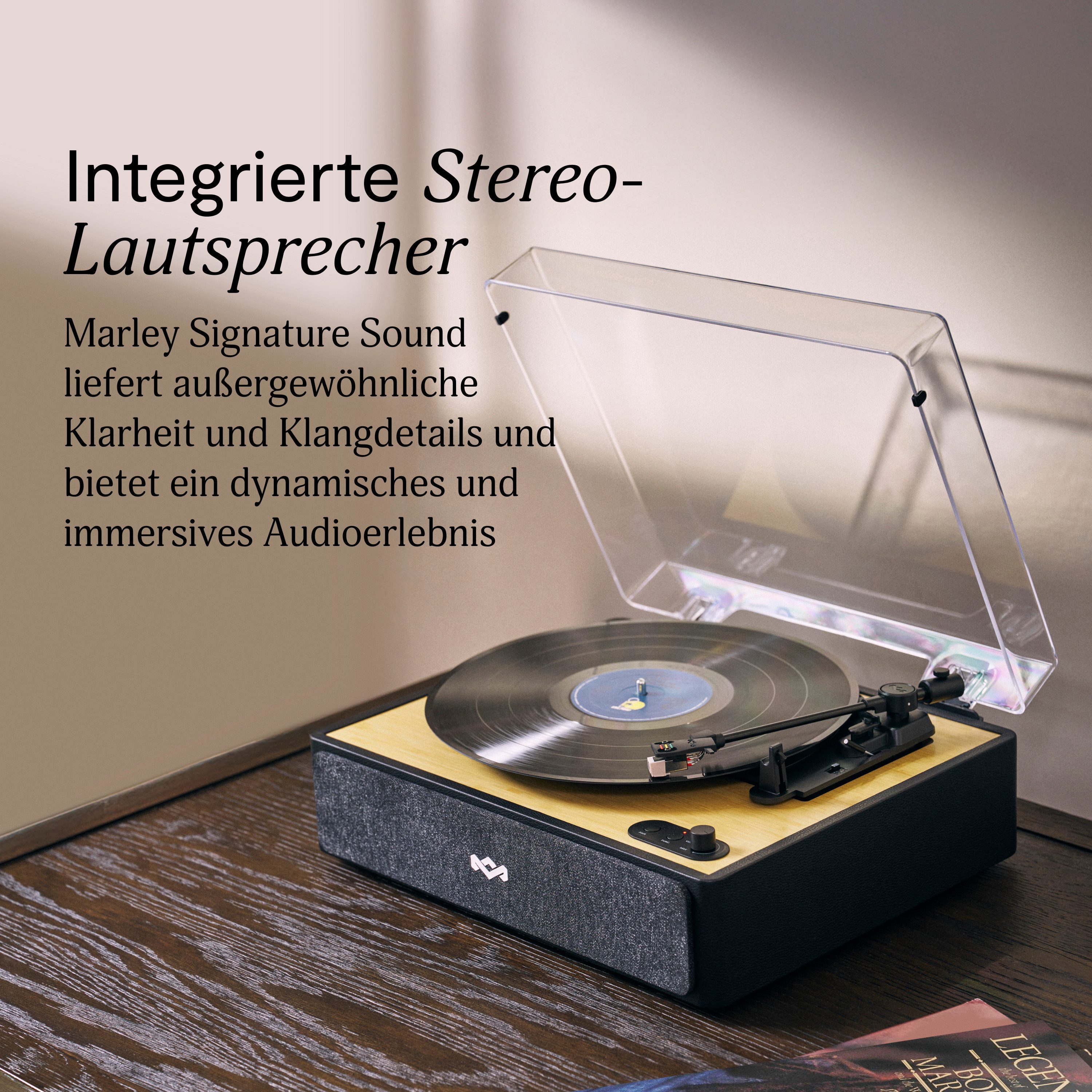 House of Marley Marley EM-JT400-SB Rise Up All-in-One Turntable Plattenspieler (Riemenantrieb, Bluetooth®, 2 x 5 W Lautsprecher, Audio-Technica AT3600L Abnehmer)