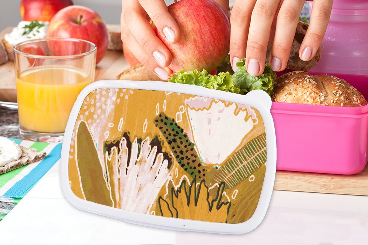Pflanzen, Mädchen, Snackbox, Erwachsene, Kunststoff, - MuchoWow (2-tlg), rosa Gelb Brotbox Brotdose für Kunststoff Kinder, - Blumen Lunchbox
