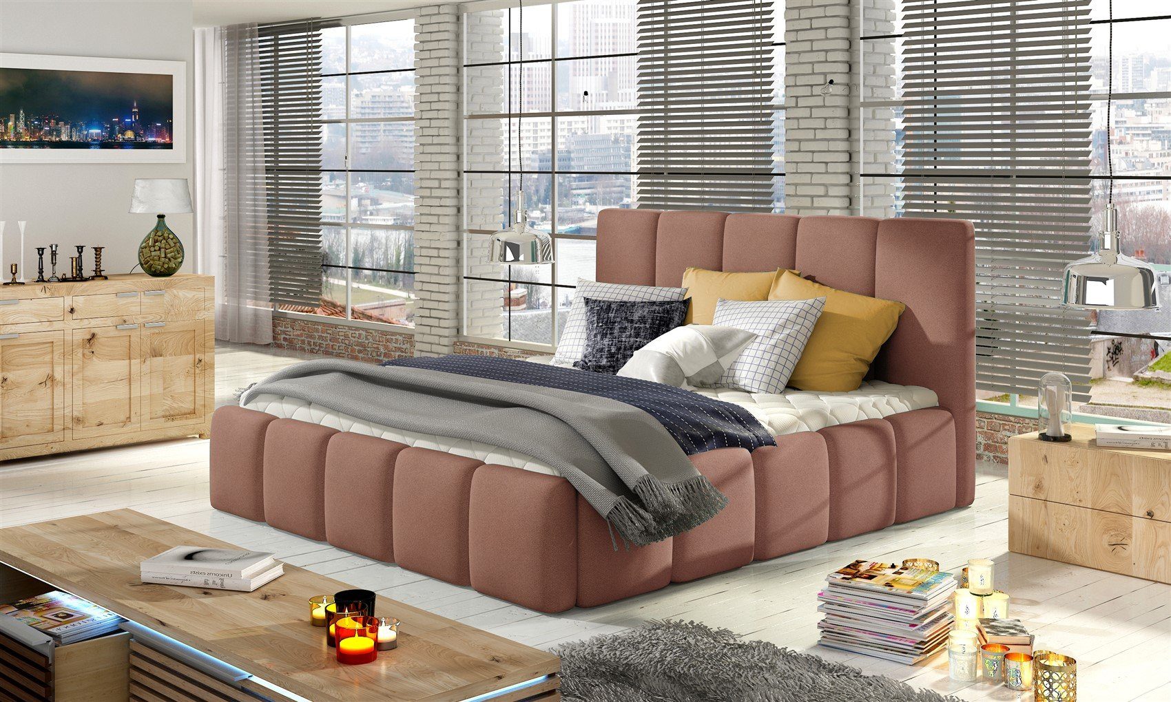 Fun Möbel Polsterbett Doppelbett VERONA (mit oder ohne Matratze), wahlweise in 4 Größen und 16 Farben