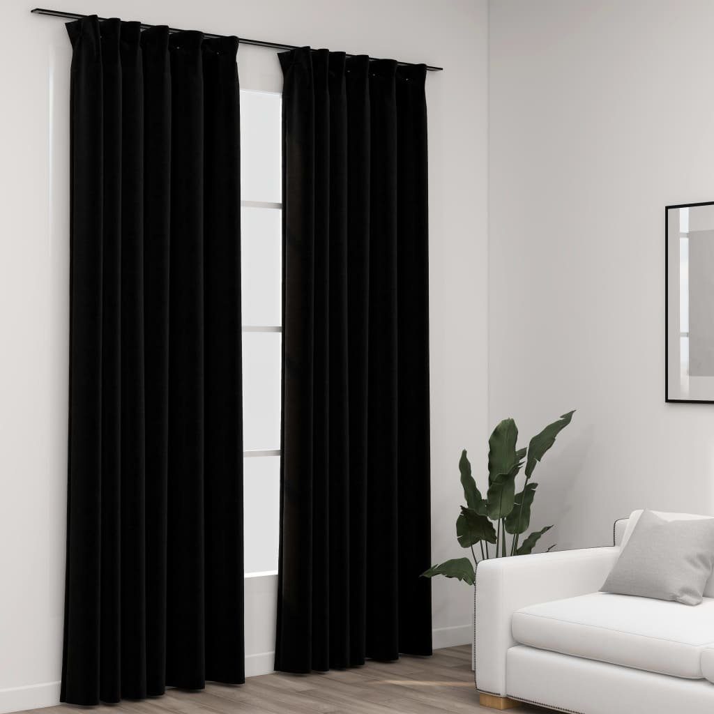 Vorhang Verdunkelungsvorhänge Haken Leinenoptik 2Stk. Schwarz 140x245cm, furnicato, (2 St) | Gardinen-Sets