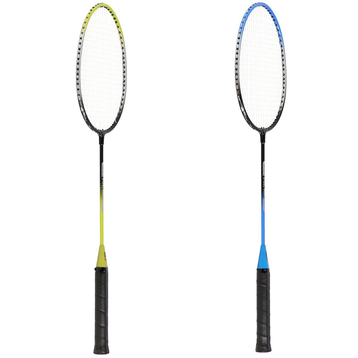 Nils Badmintonschläger Badminton Set Schläger, Netz, Federbälle und praktische Tragetasche, (9-tlg., Schläger, Federbälle, Schutzhülle und Netz samt Gestänge), umfangreiches Badmintonset zum sofortigen Spielen