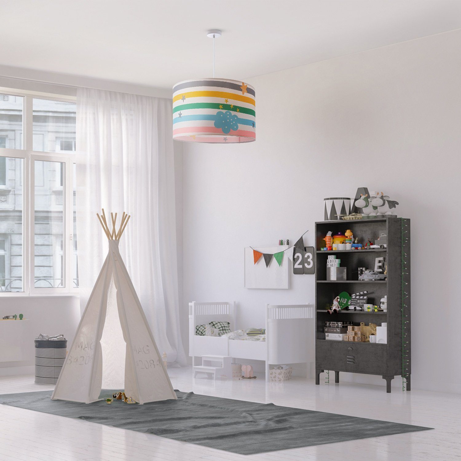 Paco Home Pendelleuchte Tweet Deckenlampe Kinderzimmer E27 462, Leuchtmittel, Regenbogen Lampe ohne Streifen Babyzimmer