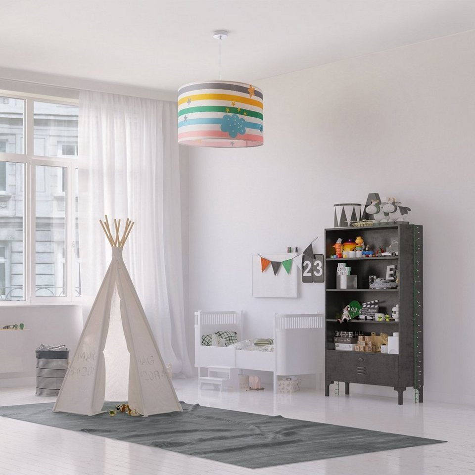 Paco Home Pendelleuchte Tweet 462, ohne Leuchtmittel, Lampe Kinderzimmer  Babyzimmer Deckenlampe Streifen Regenbogen E27