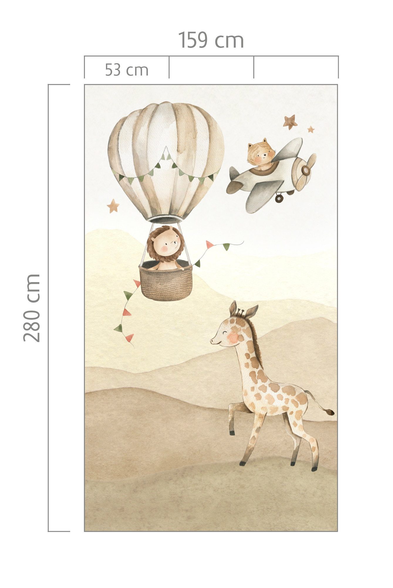 Rasch Fototapete Kinderzimmer mit Tieren, Flugzeugen und Heißluftballons, strukturiert, gemustert, (1 Rolle, 1 St), Safari Tiere