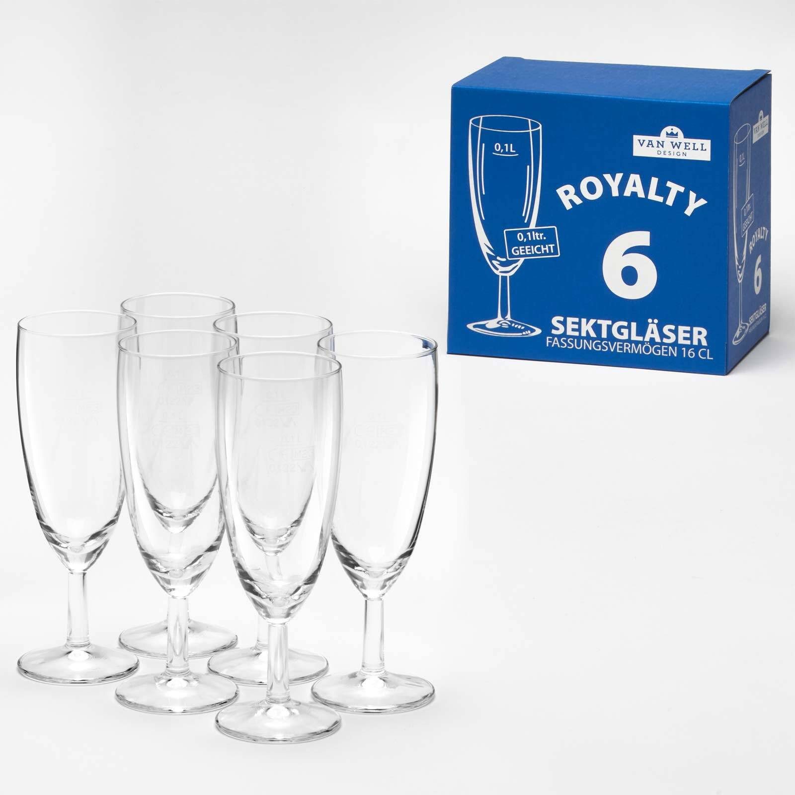 van Well Sektglas Royalty Sektgläser geeicht 0,1 l 6er Set, 6-tlg., Glas