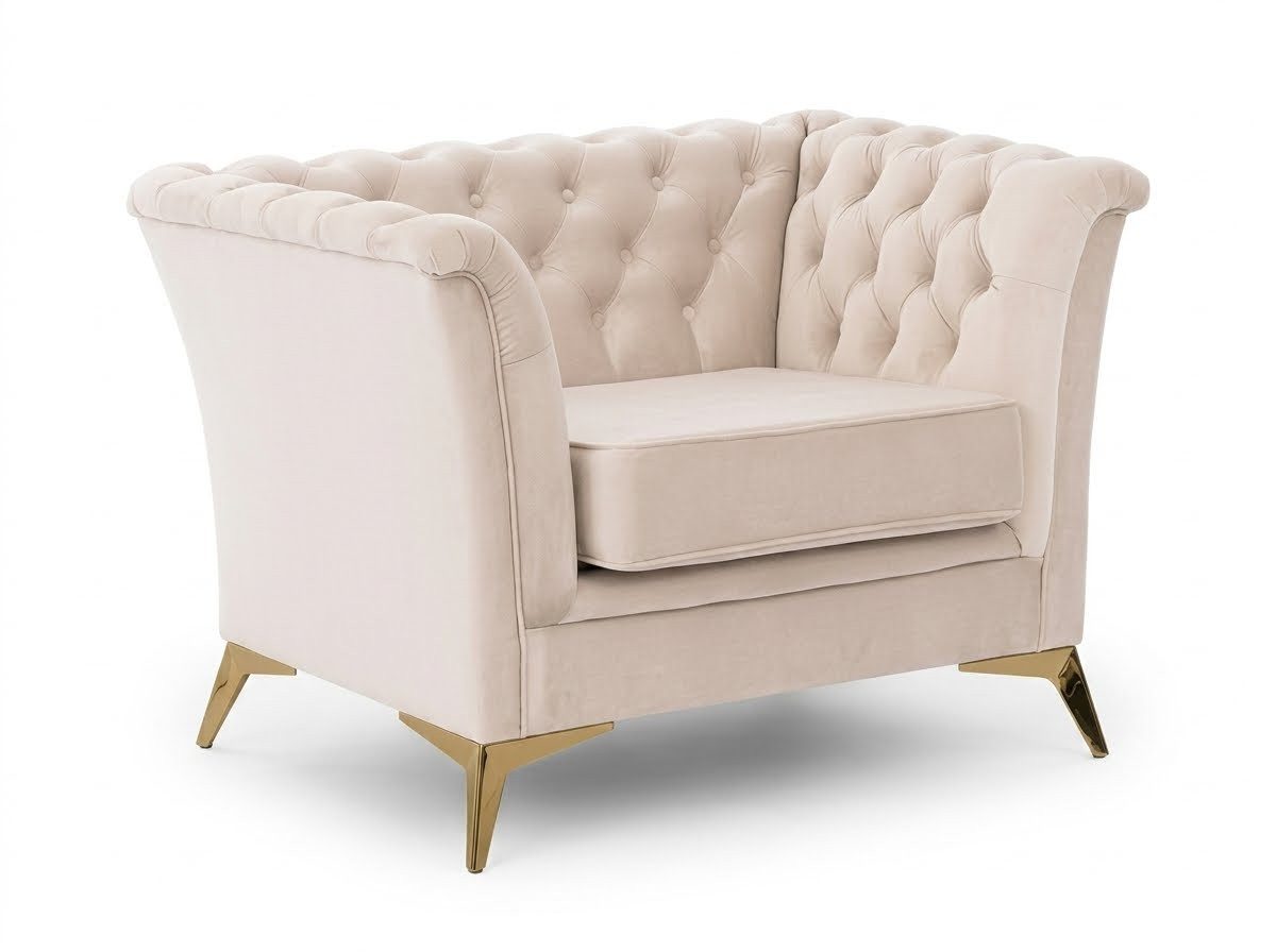JVmoebel Chesterfield-Sofa Beiges Wohnzimmer-Set 3+3+1-Sitzer-Sofas Gesteppte Sofas Chesterfield, 3 Teile, Made in Europa