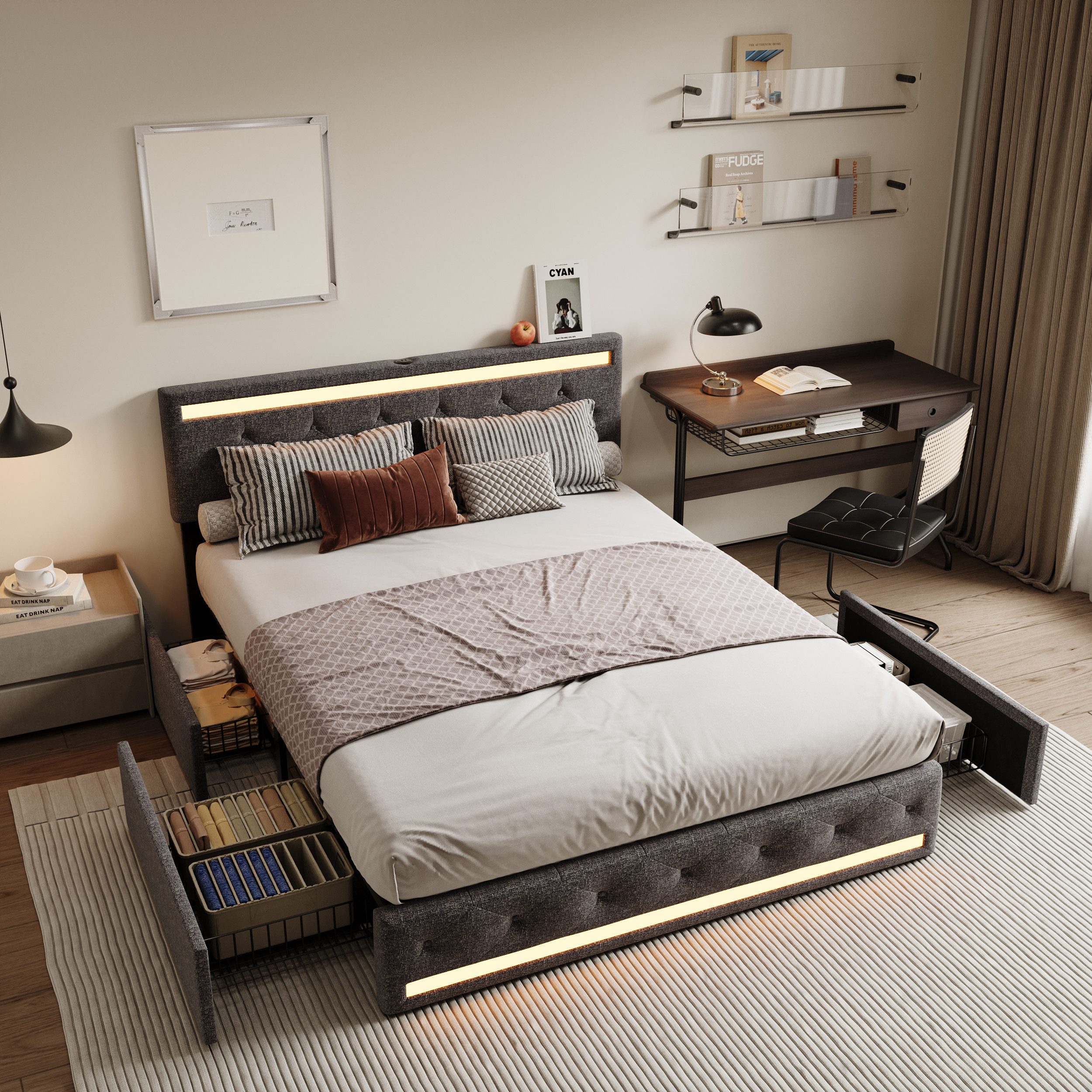PXloue Polsterbett LED Doppelbett, Jugendbett, mit günstig online kaufen