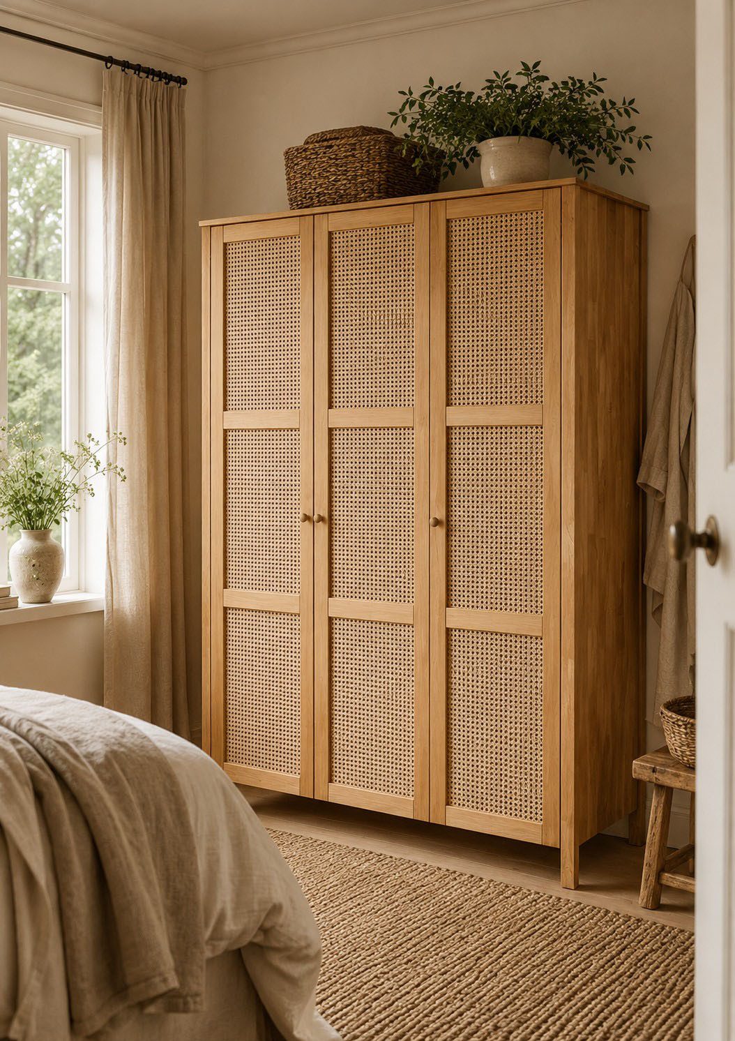 OTTO home Kleiderschrank Hällevik Eiche - aus FSC® Massivholz, Wiener Geflecht Soft-Close – skandinavisches Design