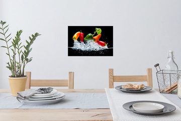 MuchoWow Wandsticker Paprika - Schwarz - Gemüse - Wasser - Blatt (1 St), Wandaufkleber, Wandtattoo, Selbstklebend, Wohnzimmer, Schlafzimmer