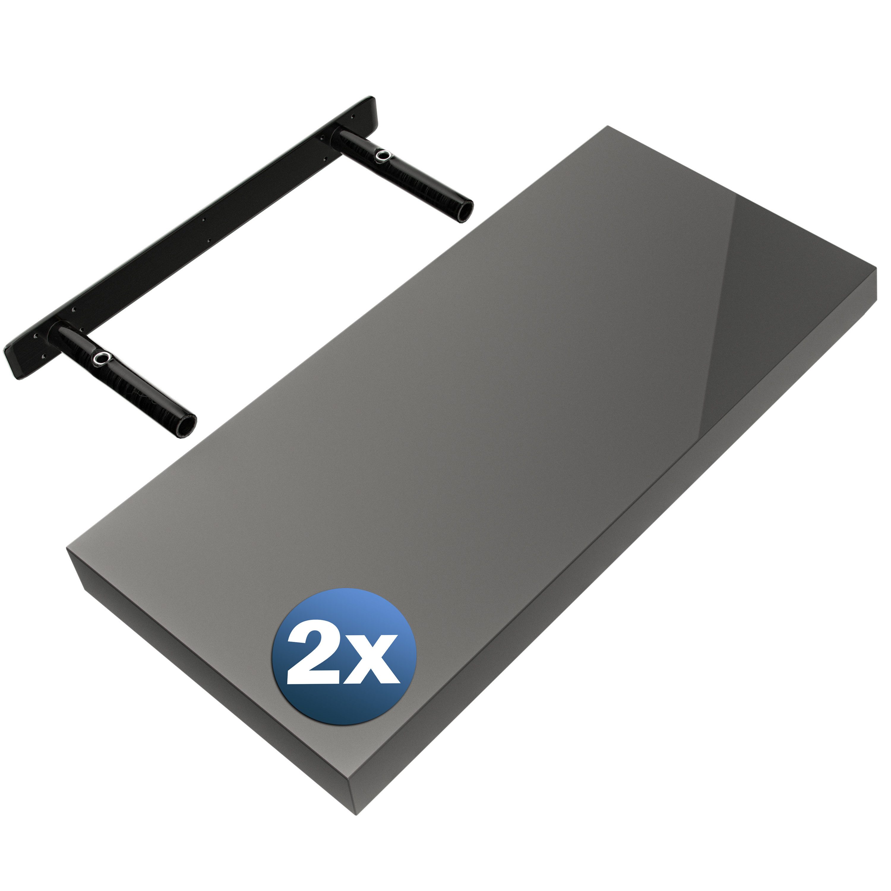 Casaria Wandregal, Grau Hängeregal mit Halterung 15kg Tragkraft Küche Hochglanz 50cm