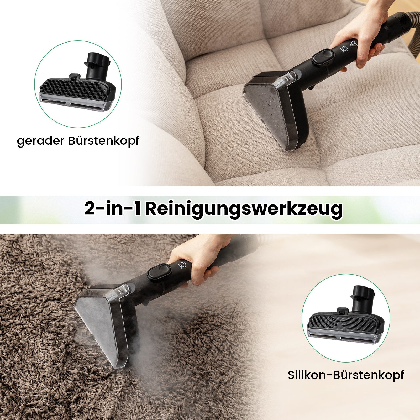 COSTWAY Dampfreiniger, 1800 W, Teppichreiniger mit Kalt- & Heißreinigung