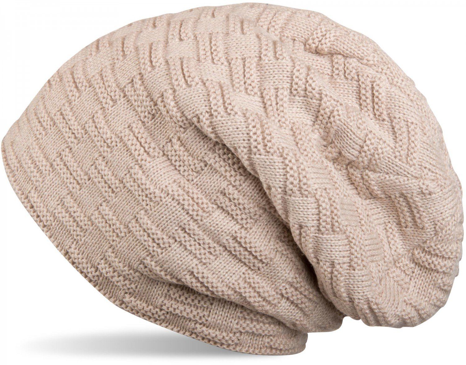 styleBREAKER Strickmütze (1-St) Feinstrick Beanie mit Flecht Muster und Teddyfleece Beige | Strickmützen