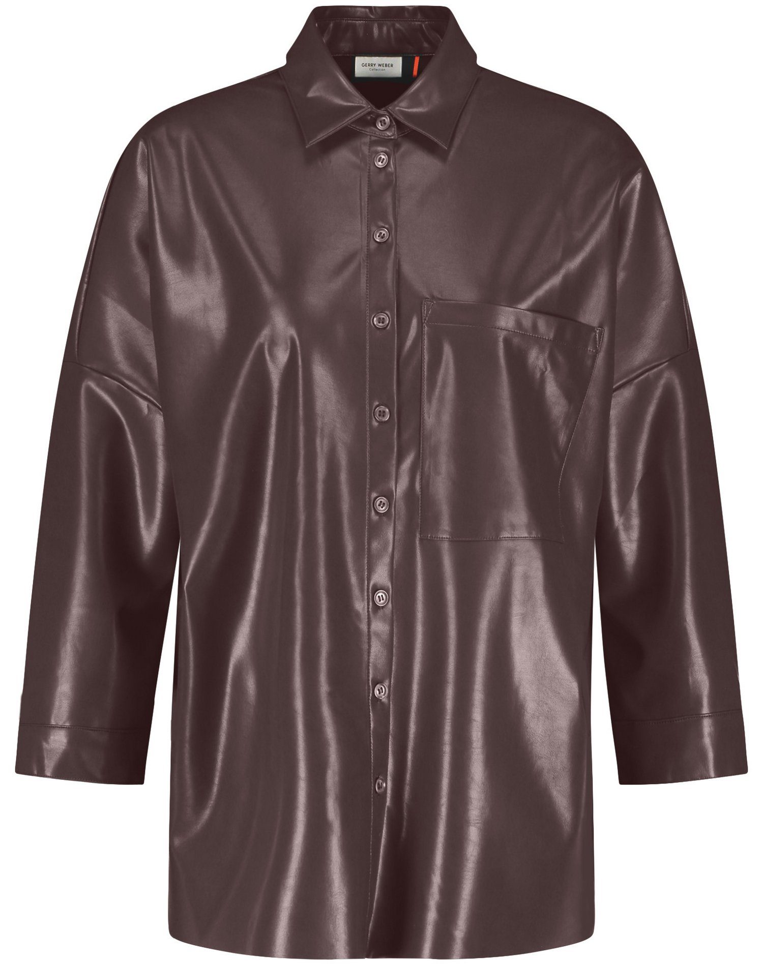 Damen Blusen GERRY WEBER Klassische Bluse Hemd aus Kunstleder Oversize