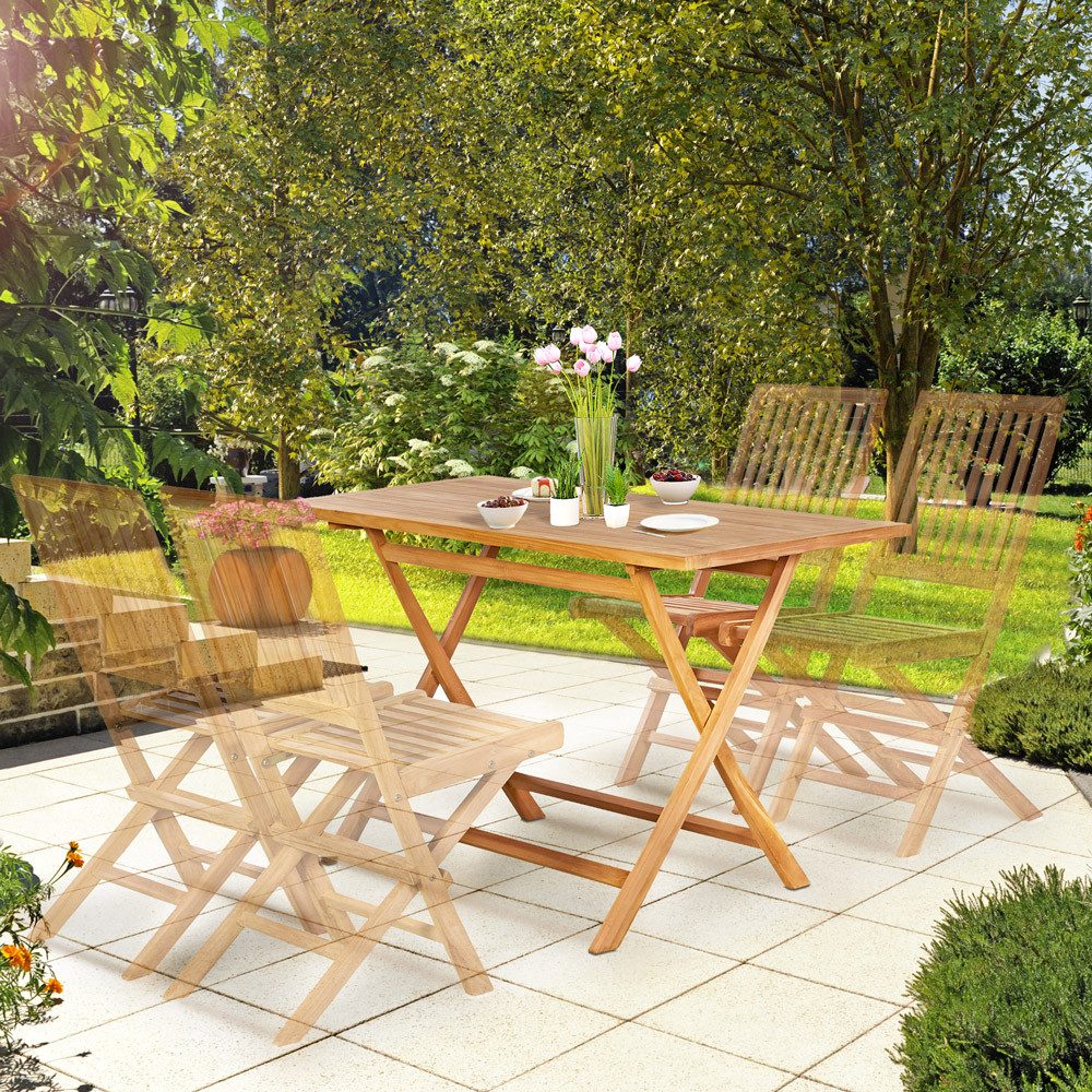 Garland Gartentisch Bari, Balkontisch 125x60x75 cm Teak Holz SVLK Zertifiziert Klappbar