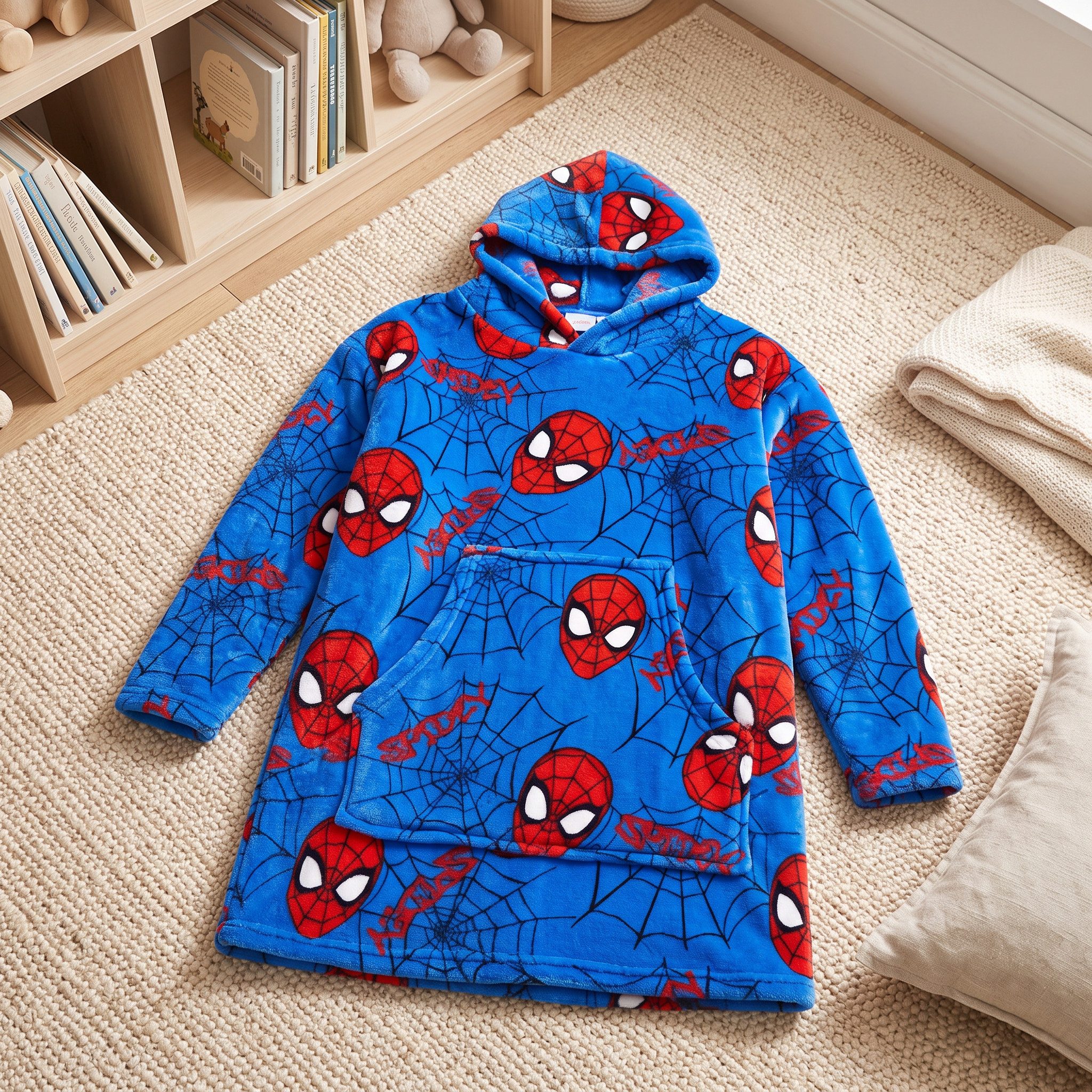 MARVEL Bademantel Marvel Spiderman Kinder Hausmantel Bademantel mit Kapuze, langarm, Polyester, Gürtel, Gr. 104 bis 128