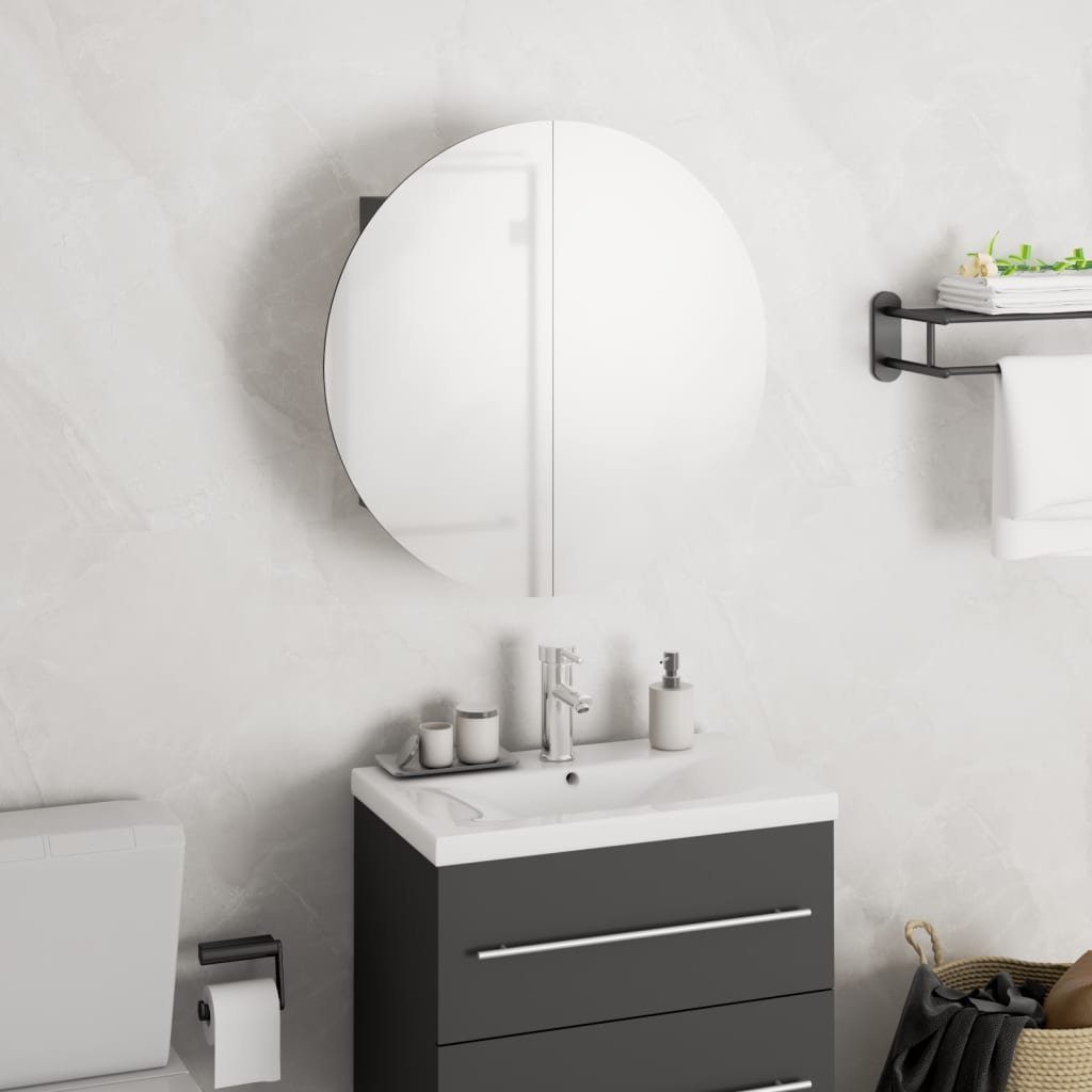 (1-St) Rundem Grau mit cm 40x40x17,5 Badezimmerspiegelschrank Spiegel Badezimmerschrank vidaXL & LED