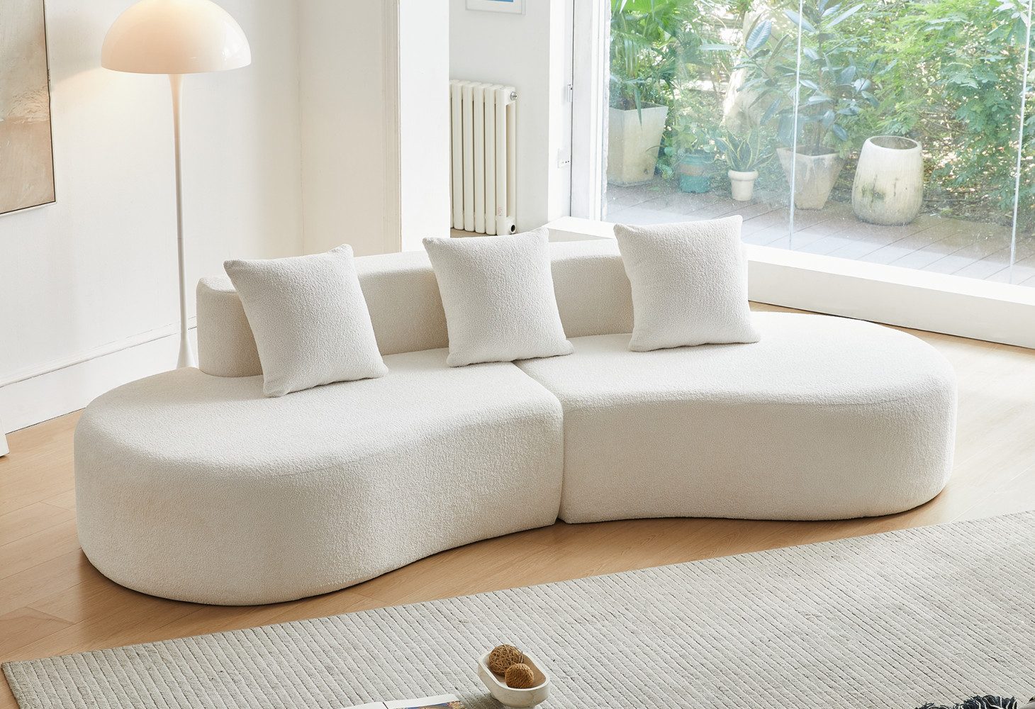 LVHOM Loungesofa Dreisitzer-Sofa, geschwungenes Design, reich gepolstert, Inklusive drei Zierkissen, die abgerundete Form verhindert Stöße und Anstoßen, belastbar bis ca. 450 kg, komprimiertes Sofa, ideal für Wohnzimmer, Apartment und Homeoffices