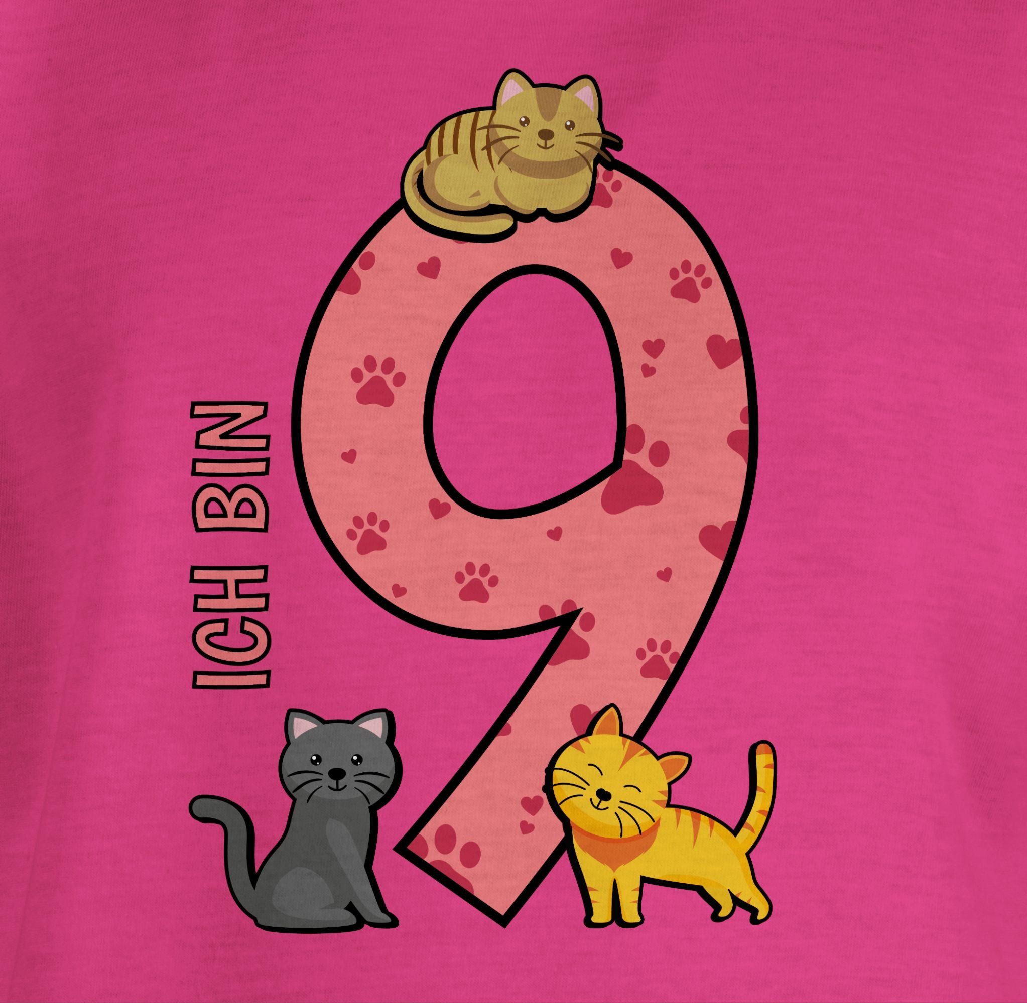 Fuchsia T-Shirt Neunter 9. Geburtstag Katzen Shirtracer 1