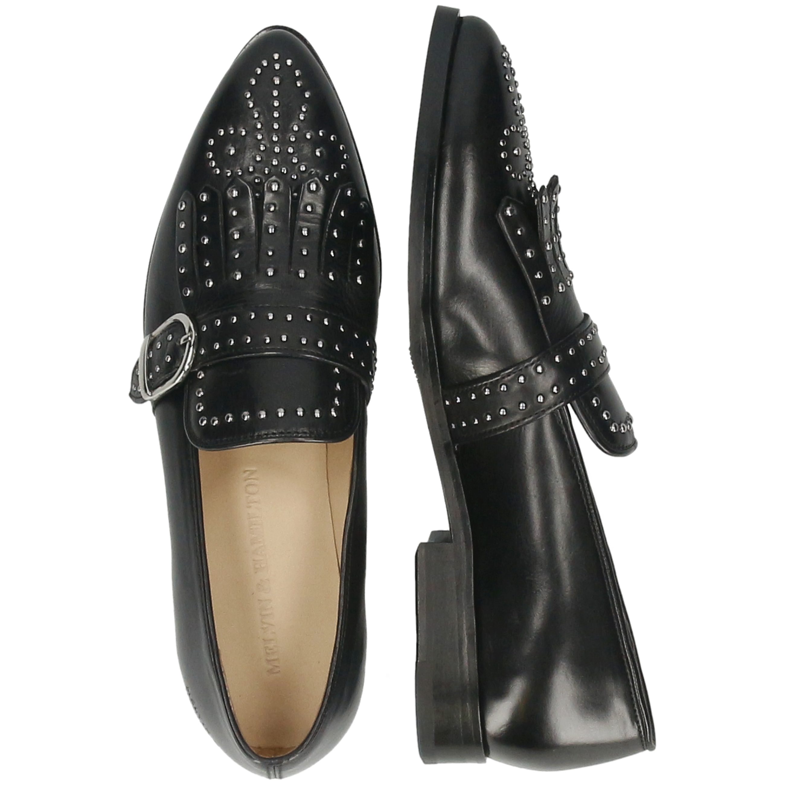 Melvin Hamilton Crust Nappa & 26 Rivets Loafer Black Lining Silver Jessy