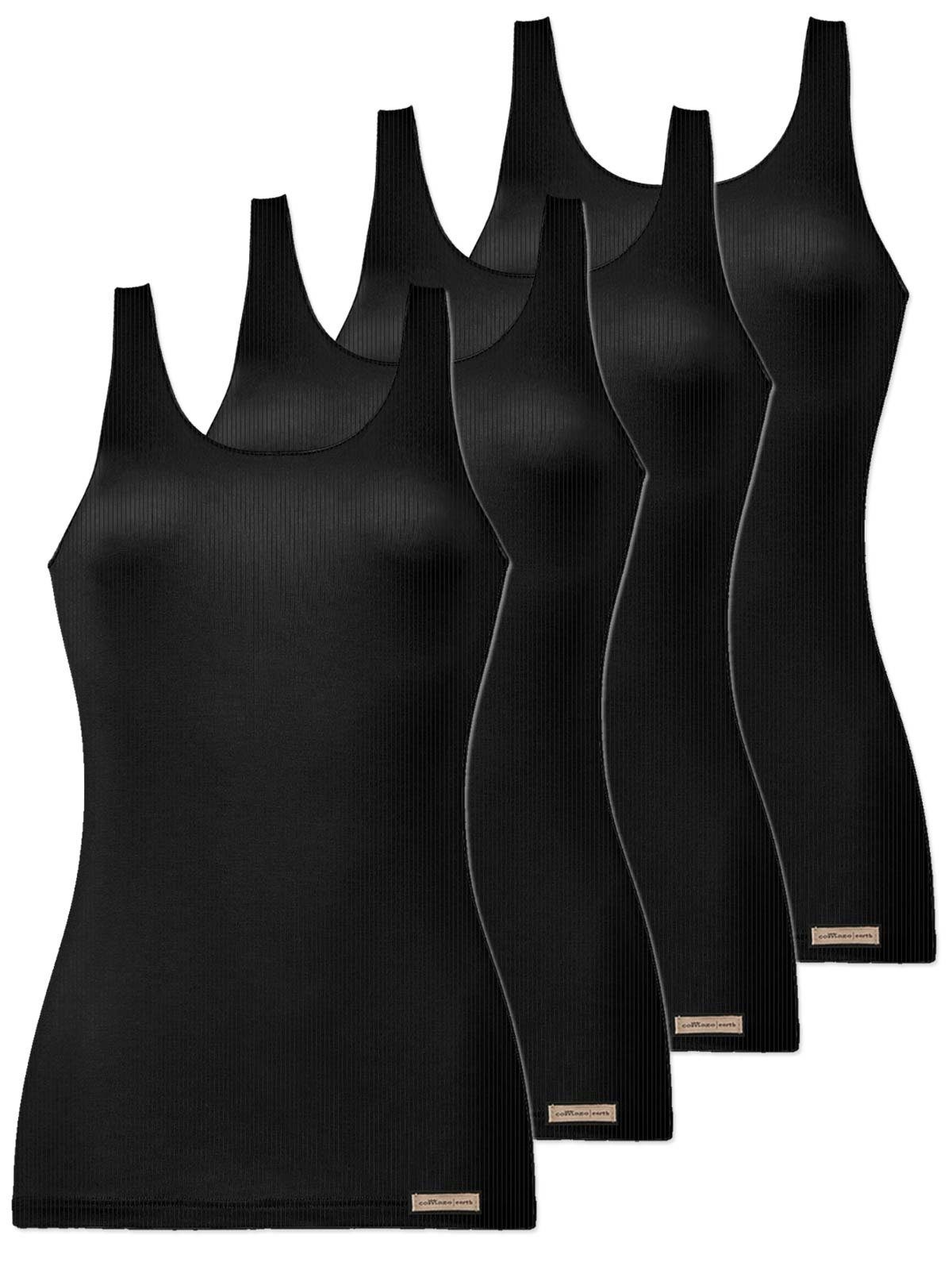 COMAZO Achselhemd 4er Pack Damen Baumwoll Achselträgerhemd (Spar-Set, 4-St) Vegan schwarz | Ärmellose Unterhemden