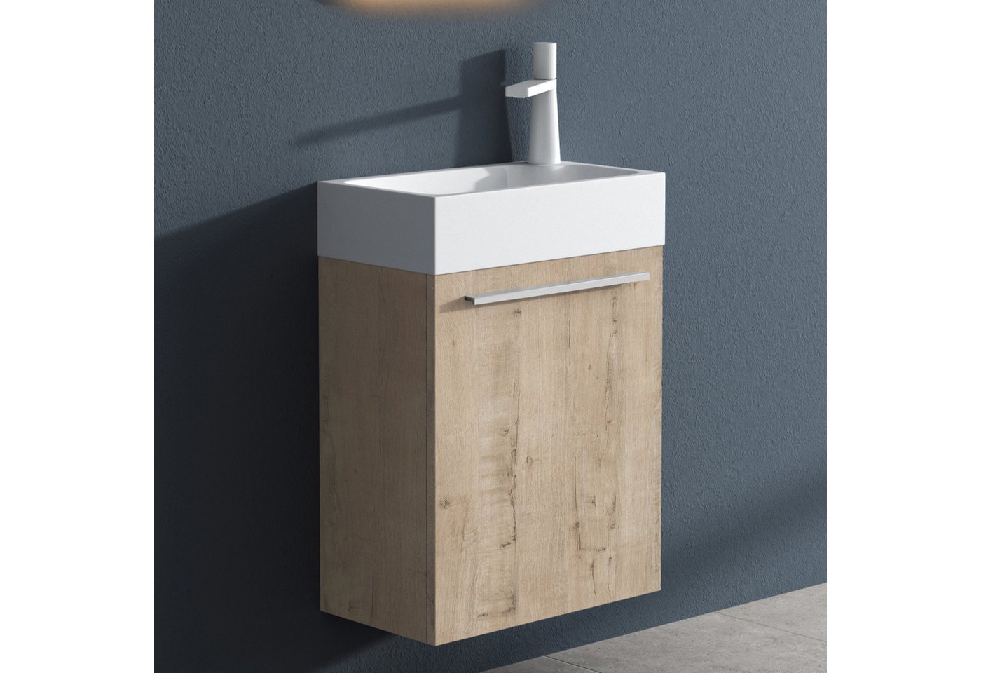 doporro Badezimmer-Set Waschtisch mit Unterschrank Gäste-WC E1-Platte Holzbeschichtung PISA, 46cm Breite, wasserdicht