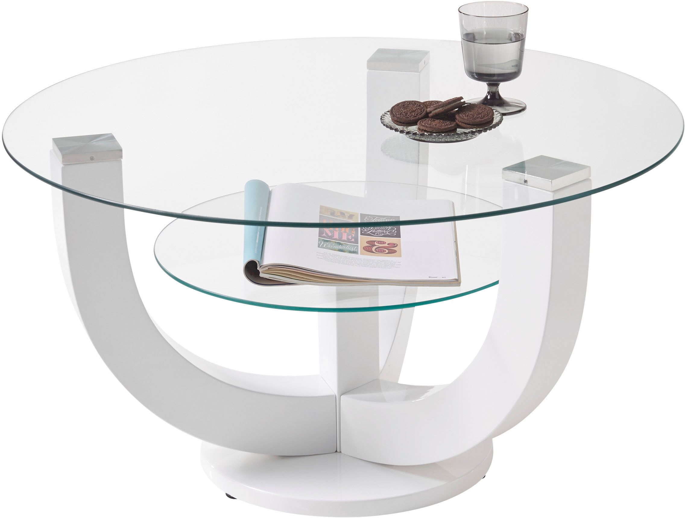 Stolkom Sp.z.o.o. Couchtisch Denver, TOPSELLER! (Couchtisch, OTTOs Choice), rund mit Glas, Tisch -Gestell weiß hochglanz