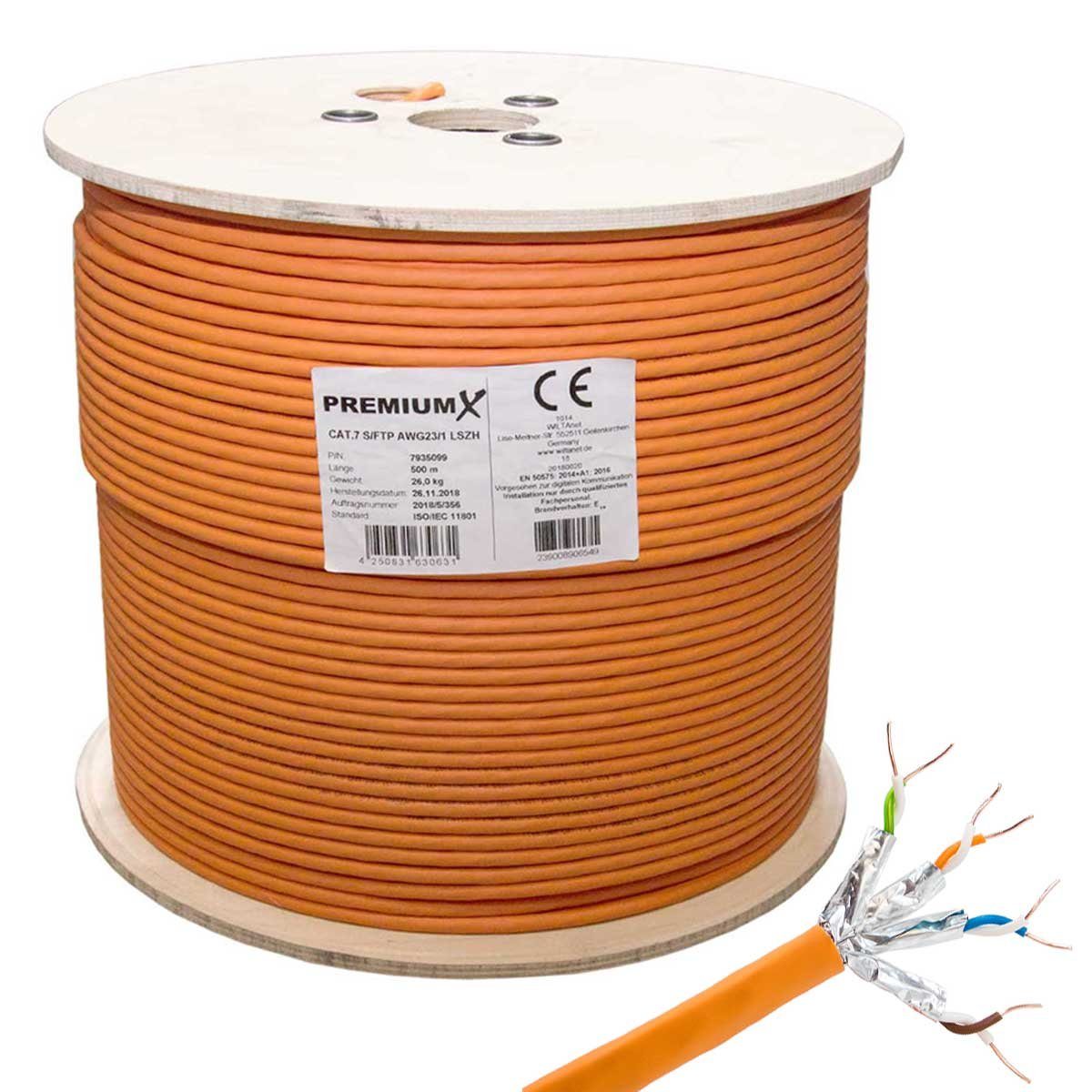 PremiumX 500m CAT 7 Netzwerkkabel Simplex LAN Kabel Ethernet Datenkabel Computer-Kabel