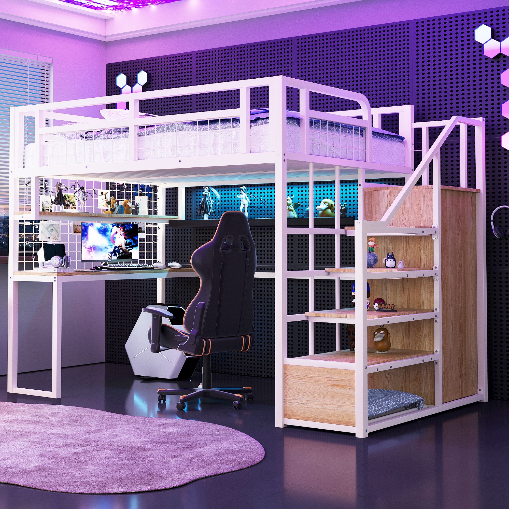 STILVORA Hochbett 140x200 mit Kleiderschrank,Eisenbett Jugendbett mit Staur günstig online kaufen