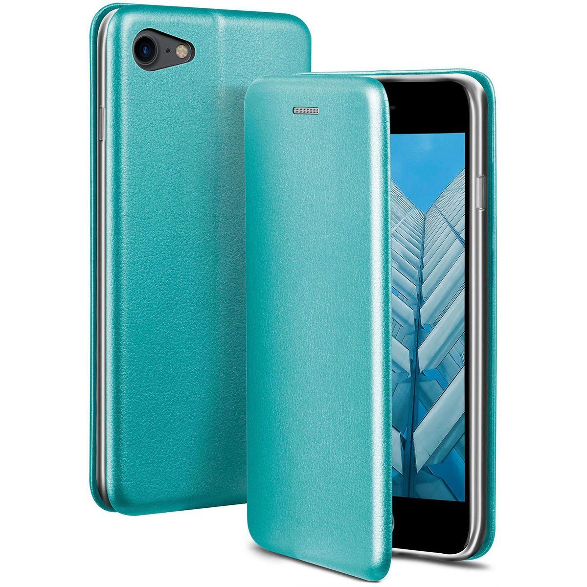 ONEFLOW Handyhülle für iPhone 8 Premium Hülle Business Cover Blau 4,7 Zoll, 360 Grad Schutzhülle Flip Case Etui Klapphülle Dünn Leder Handy Tasche