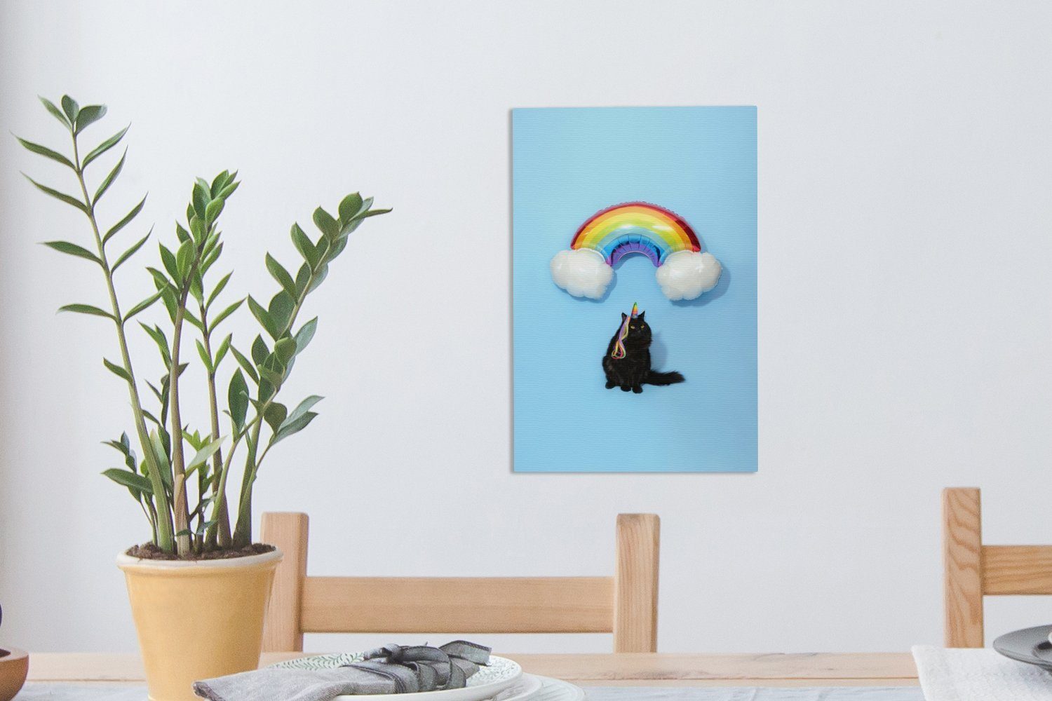 Regenbogenballon, Leinwandbild mit fertig Leinwandbild 20x30 Gemälde, einem Katze OneMillionCanvasses® bespannt Zackenaufhänger, inkl. St), (1 cm