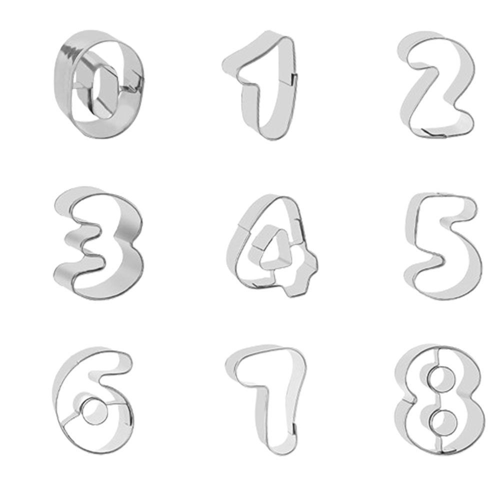 9 Obstkuchenform Stück, Silber HIBNOPN Zahlenform Edelstahl (9-tlg) Keksausstecher in