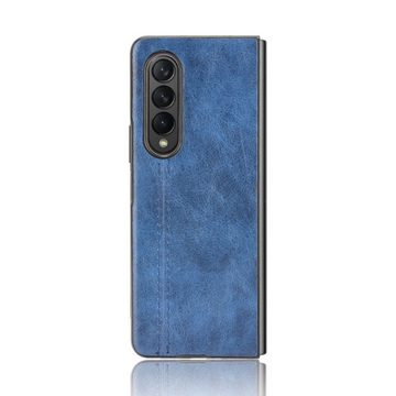 Wigento Handyhülle Für Samsung Galaxy Z Fold3 5G Design Kunstleder Hart Cover Handy Tasche Hülle Etuis Blau